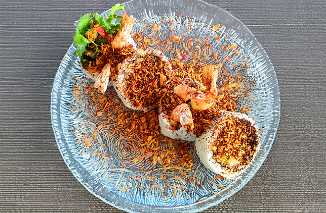 Tempura Isso's rolled sushi, served with tempura pol sambola.